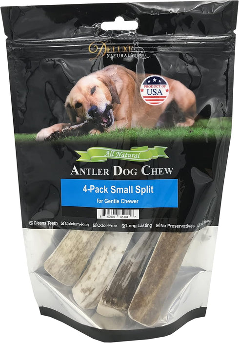 Elk Antler Chews for Dogs | Naturally Shed USA Collected A-Grade Premium Elk Antler Chews, 4-Pack Small Split