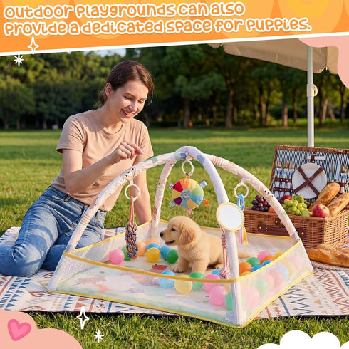 VercanMonth 30 30 21 Inch 9 18 25 Lbs x x Puppy Play Gym with Hanging Toys & Ocean Balls Interactive Activity Mat