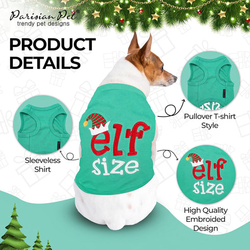 Parisian Pet Embroidered Elf Size Dog Shirt - Lightweight Cotton Christmas Outfit, Sleeveless, Machine Washable