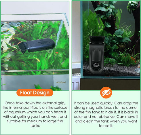 2 hygger Aquarium Glass Cleaner, Magnetic Fish Tank Cleaner Brush with Aquarium Alg-ae Scrapers Floating Strong