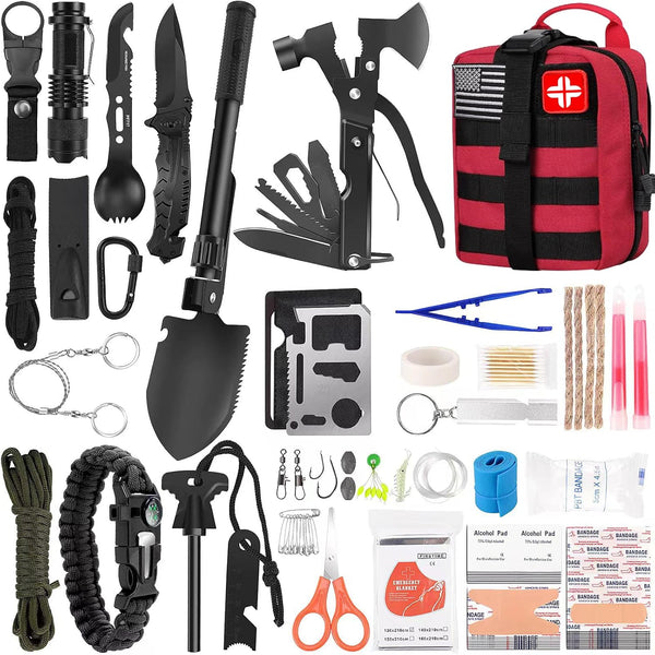 LUXMOM Survival Kit and First Aid Kit - 142Pcs Professional Gear with Molle Pouch for Men Camping