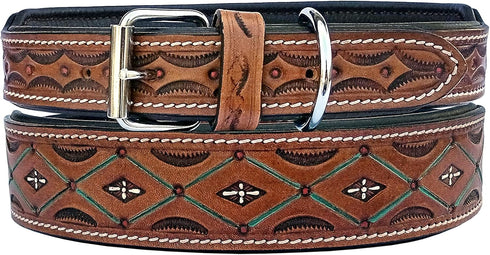 Heavy Duty Padded Western Style Leather Dog Collar for Puppies and Big Dogs 10AB121-S