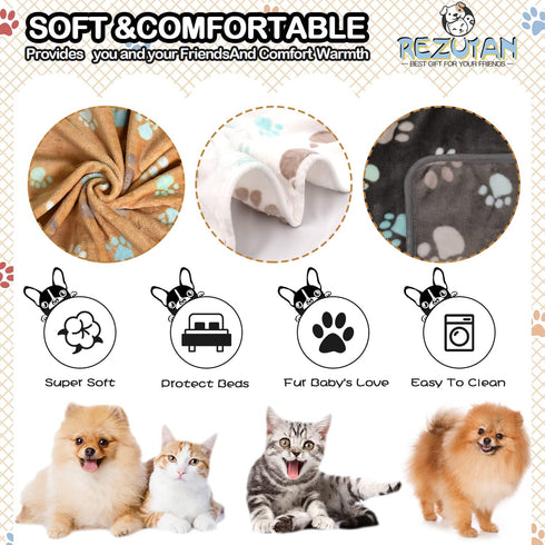 1 Pack 3 Blankets for Dogs, Super Soft Fluffy Premium Fleece Pet Blanket, Grey/Brown/White, 23x16inch