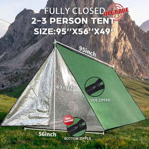 Wild Must: LYN Extra Large 3 Person Reusable Survival Shelter Tent, Waterproof, Fireproof, Lightweight