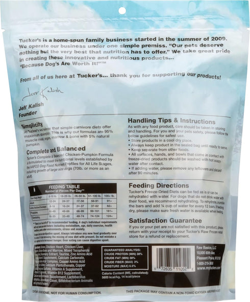Frozen 14oz Tucker's Raw Freeze Dried Raw Dog Food, Chicken & Pumpkin Formula