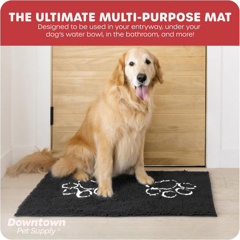 My Doggy Place Microfiber Dog Mat for Muddy Paws, 36" x 26" Charcoal with Paw Print, Non-Slip Rubber Backed