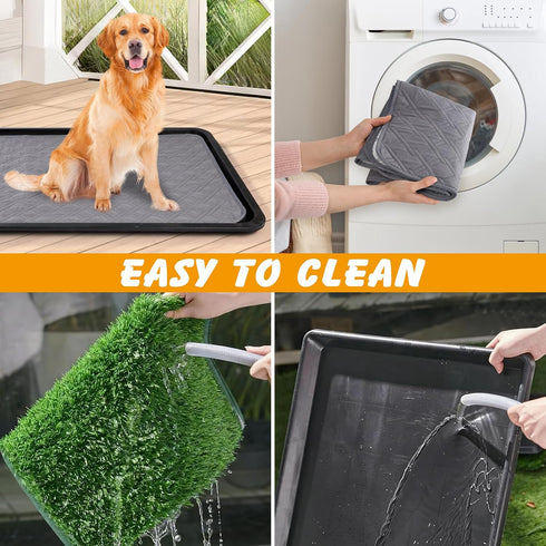 35x23in 2-Pack 2 Dog Grass Pad with Tray, Dogs Potty Tray with Replacement Artificial Grass and Washable Reusable Pee