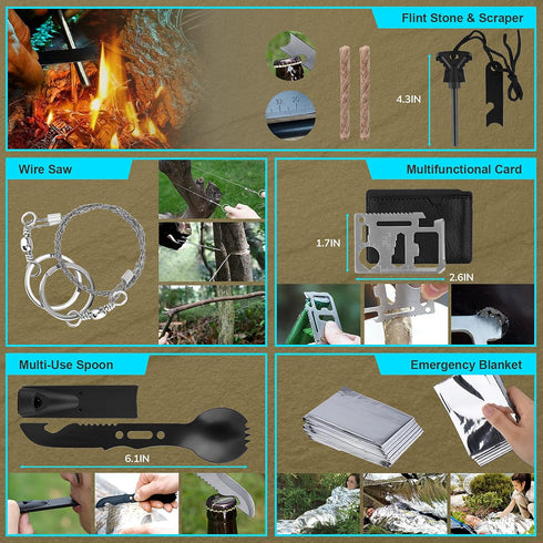 Dlmd 251pcs Survival Kit, Gifts for Christmas Men, Women, Emergency Survival Gear and Supplies Equipment, First Aid Kit