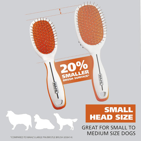 Wahl Premium Pet Double Sided Medium Pin Bristle Brush, Ergonomic with Rubber Grips for Comfortable Brushing