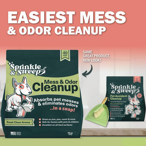 Sprinkle & Sweep Pet Accident Cleanup for All Hard Surfaces, Non-Toxic Quick Pet Mess Cleaner & Odor Remover for Potty
