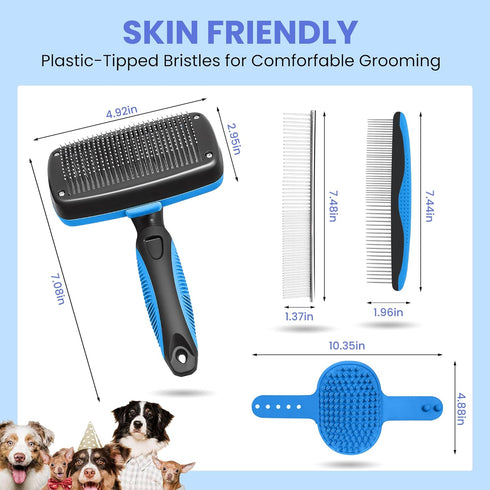 AUSRKI 5-in-1 Self Cleaning Shedding Brush - Professional Pet Grooming Kit Skin Friendly Grooming Tool for Dogs, Cats