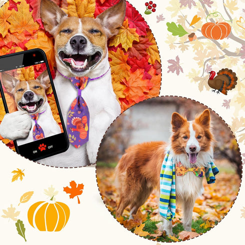 Eccliy 120 Pcs Thanksgiving Dog Bows Ties Collars, Adjustable Pumpkin Turkey Maple Leaves Pattern for Dogs Cats