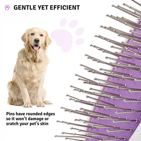 Pet Grooming Brush - Two-Sided Design for Dogs, Cats & Other Animals with Fur Detangling Pins & Coat Smoothing Slicker
