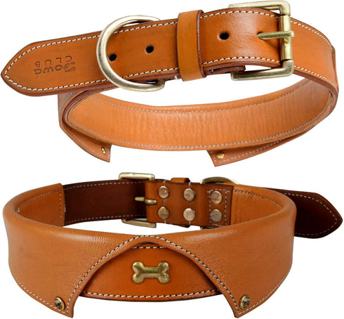 Formal Tuxedo Shirt Collar Style Genuine Leather Collar for Dogs & Cats - Comfortable Napa Padding (Tan, XL 22"-26")