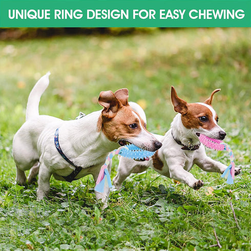 Puppy Teething Toys with Cotton Ropes, 3 Pcs Rubber Chew Toy Rings for Small/Medium Dogs