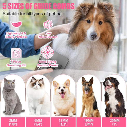 YDHZ 1.8L 5 All-in-One Dog Grooming Clippers Kit with Pet Grooming Vacuum & Dog Hair Dryer, Dust Cup, Grooming Tools