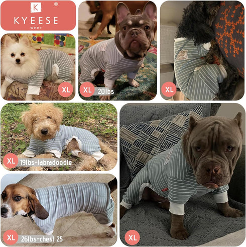 KYEESE Soft Striped Dog Pajamas, Lightweight Stretchable Jammies for Small Dogs, Cozy Onesie Sleepwear, Green Striped,