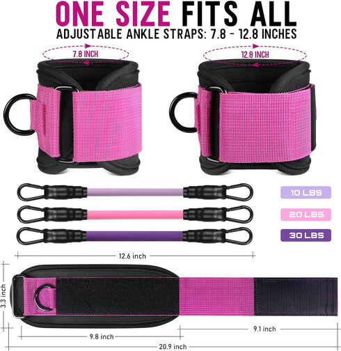 WALITO Ankle Resistance Bands with Cuffs, Ankle Weights for Women, Glutes Workout Equipment, Exercise Equipment for