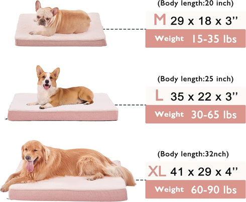 Memory Foam Large Dog Bed with Cooling Gel Foam, Orthopedic Crate Bed, Waterproof Liner, Washable Cover for Medium