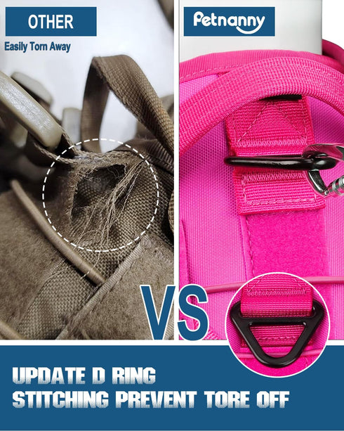 PETNANNY Tactical Dog Harness - Emotional Support Vest for Medium Large Dogs, No Pull, Molle Vest for Training (Pink, L)