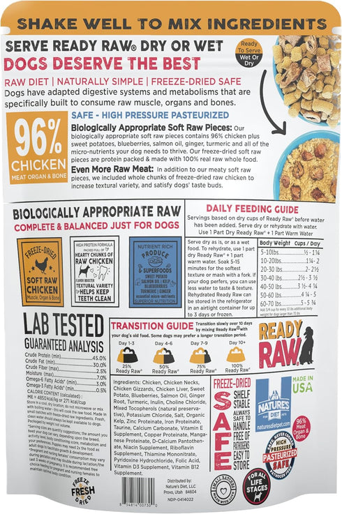 96% Nature's Diet Ready Raw : Freeze-Dried Raw Dog Food, Chicken, Human Grade, High Pressure Pasteurized (HPP), Meat