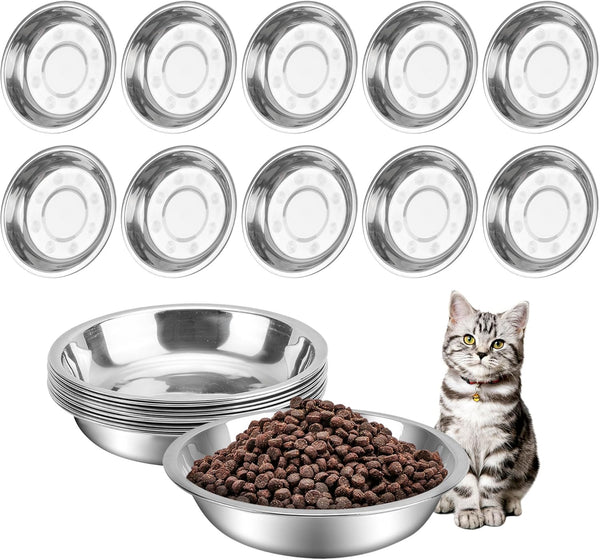 HUOIQUE 10 Pcs Stainless Steel Cat Bowls, 6.2 Inches Whisker Fatigue Cat Dishes for Food and Water