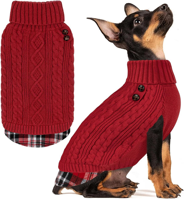 KYEESE Dog Sweater - Soft Pullover for Small Dogs Girl, Warm Turtleneck Sweater with Gingham Patchwork for Fall Winter
