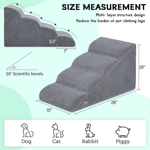 Dog Stairs for Small Dogs and Cats, 20" H 4 Steps Ramp for High Beds, Waterproof Pet Stairs with Removable Cover