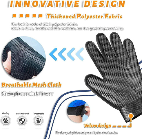 Pet Grooming Glove, Hair Remover Brush for Dogs, Cats & Horses, Left & Right Hand Mitt (Blue)