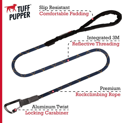 Sentry Heavy Duty Rope Dog Leash - 6 Foot Reflective Leash with Lockable Metal Carabiner for Medium & Large Dogs