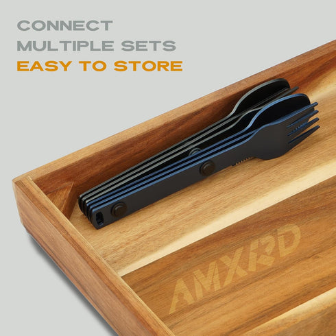 Magnetic Camping Utensils Set - Portable & Reusable Metal Travel Flatware, Outdoor Backpacking Cutlery Set, Knife, Fork