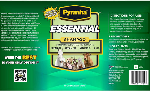 1 PYRANHA Essential Shampoo - Cleaning Refreshing Product for Horse, Dog, Cat & Show Animals with Coconut & Argan Oil