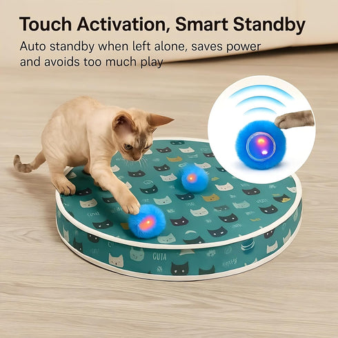 3 Interactive Cat Toys, Play Mat with Automatic Motion Balls, LED Lights, Bird Chirping Sound, Speed Levels, Indoor