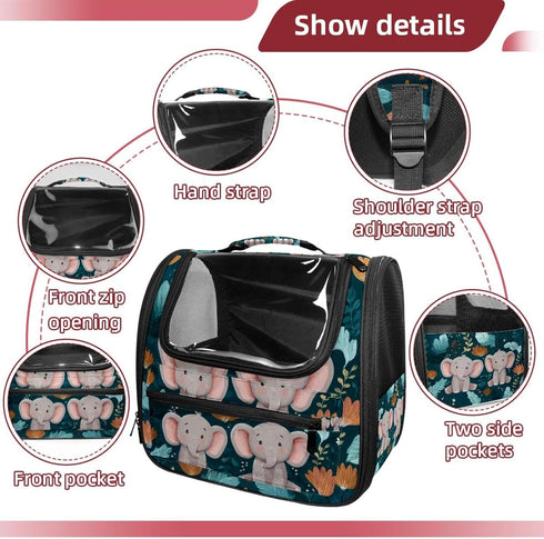 IROLSKDNFH Backpack 15.75x9.84x13.78 Cute Cartoon Baby Elephants with Leaves on Teal Background Pet Carrier for Small