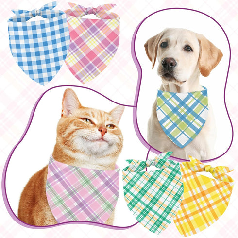 60Pcs Summer JarThenaAMCS Spring Dog Bandana Pastel Plaid Triangle Pet Scarf Adjustable Puppy Neckerchief Colorful Dog