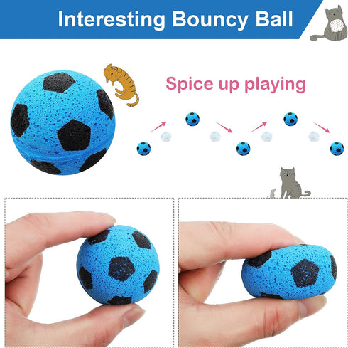Skylety 32 Pieces Cat Soccer Balls, Foam Sponge Football Interactive Toy Sports Ball for Kittens