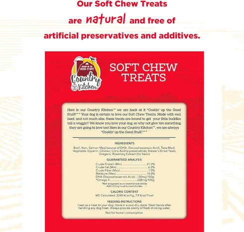 Country 3, 16 oz Kitchen Beef Soft Chew Dog Treats, Great Tasting, Made with Real Beef, Rich in DHA & Omega