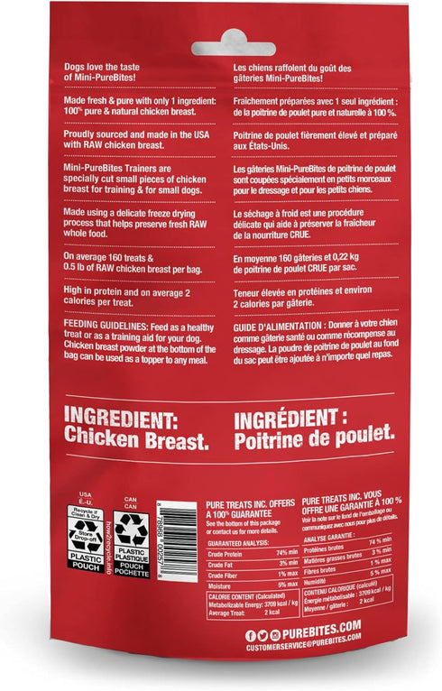 PureBites Mini Chicken Freeze Dried Dog Treats, 1 Ingredient, Made in USA, 2.1oz