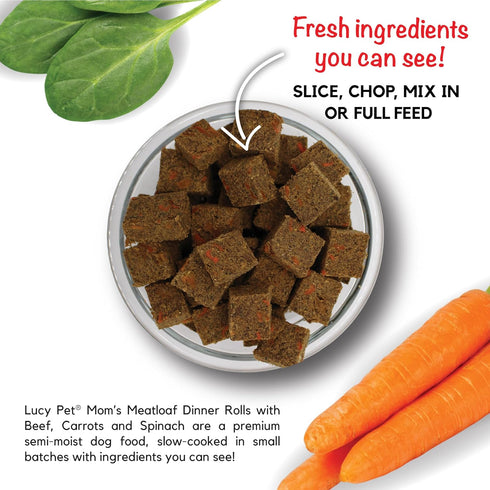 Lucy Pet Dinner Rolls-Mom's Meatloaf Beef with Carrots and Spinach, 2lb