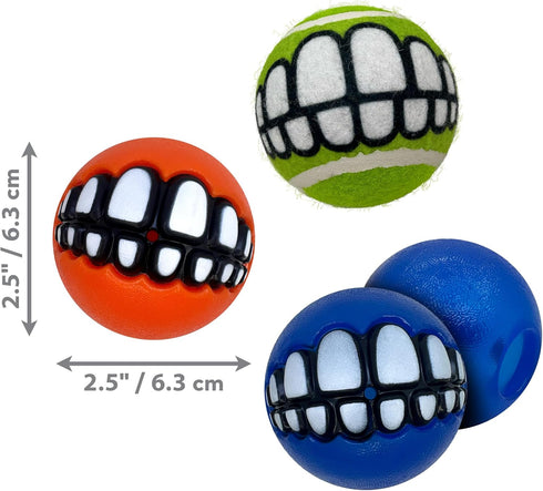 Packs (6 Pack)) KONG Grinz by Rogz Variety - Durable Bouncy Balls with Grinz Teeth - Smiley Face Dog Toy (Medium