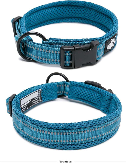Truelove Dog Collar, Reflective Premium Duraflex Buckle, High Grade Nylon Webbing, No Choke, Blue, M