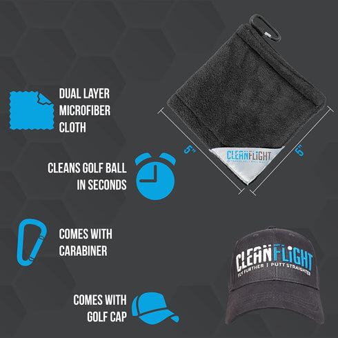 Premium Golf Ball Towel and Adjustable Flexfit Golf Cap Combo, Portable Microfiber Golf Accessories