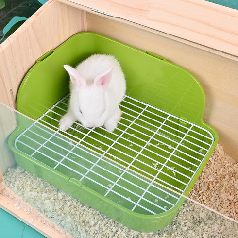 RUBYHOME Rabbit Litter Box Toilet, Plastic Square Cage Box for Small Animals, 11.4 Inches (Green)