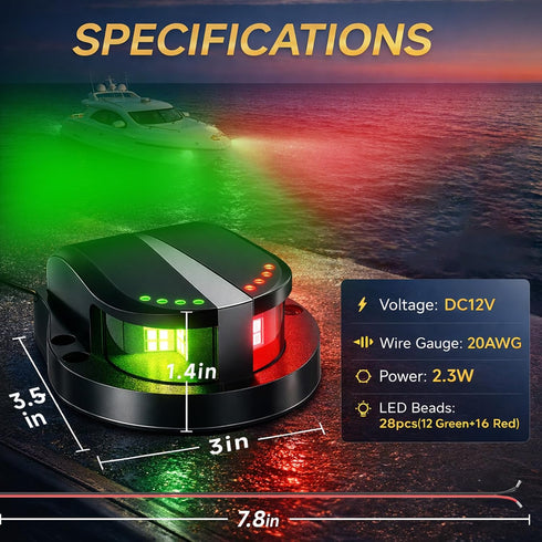 IP67 Boat Navigation Lights Red and Green, Bow Lights for Boats LED Waterproof, Boat Light Marine Running Light