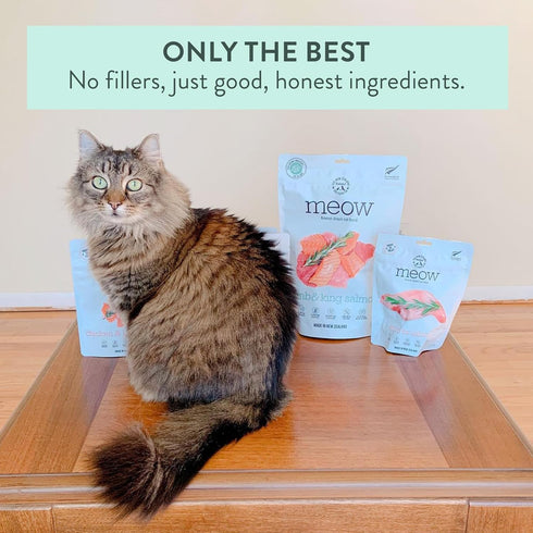 Meow Freeze Dried Cat Food, High Protein Lamb & King Salmon Recipe, Meals & Toppers, Dry Cat Food, 9.9oz