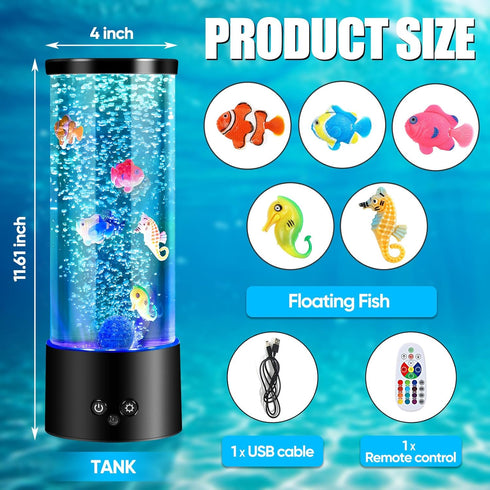 17 Bubble Fish Lamp Light Sensory, Colors Aquarium Liquid Motion Lamps with Remote Control, Artificial Ambient Fish
