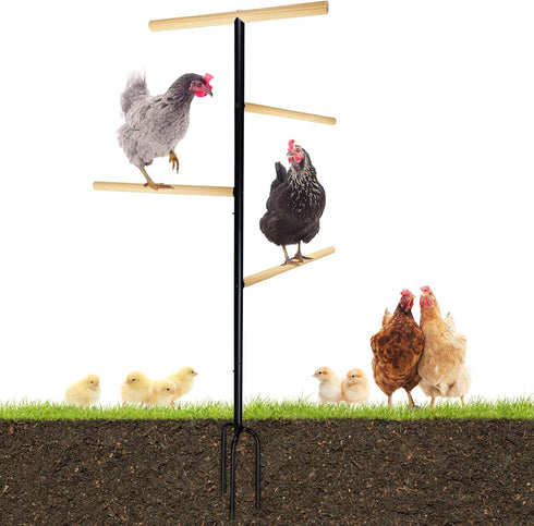 Extra Large Chicken Perch,Wooden Chicken Toys with Metal Ground Plug, Outdoor Birds