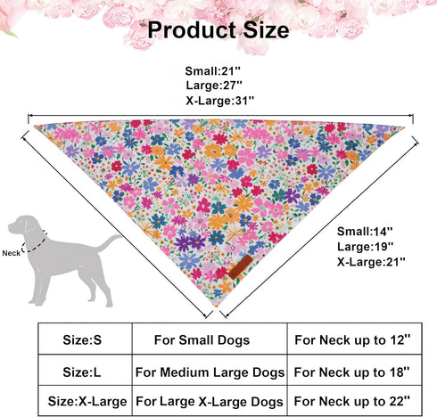 Summer ADOGGYGO Floral Dog Bandana, Colorful Floral Puppy Scarf Bib, Premium Fabric, Spring Flower Bandana for Small