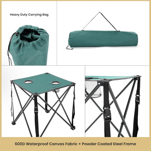 26 (66cm) 2 600D ARROWHEAD OUTDOOR Portable Camping Folding Table, Cup Holders, Square, Carrying Case, Steel Frame