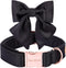 Unique Style Paws Silk Black Dog Collar with Bow, Adjustable and Durable for Medium Dogs